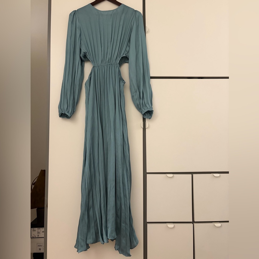 Mango Pleated Maxi Dress in Teal Blue